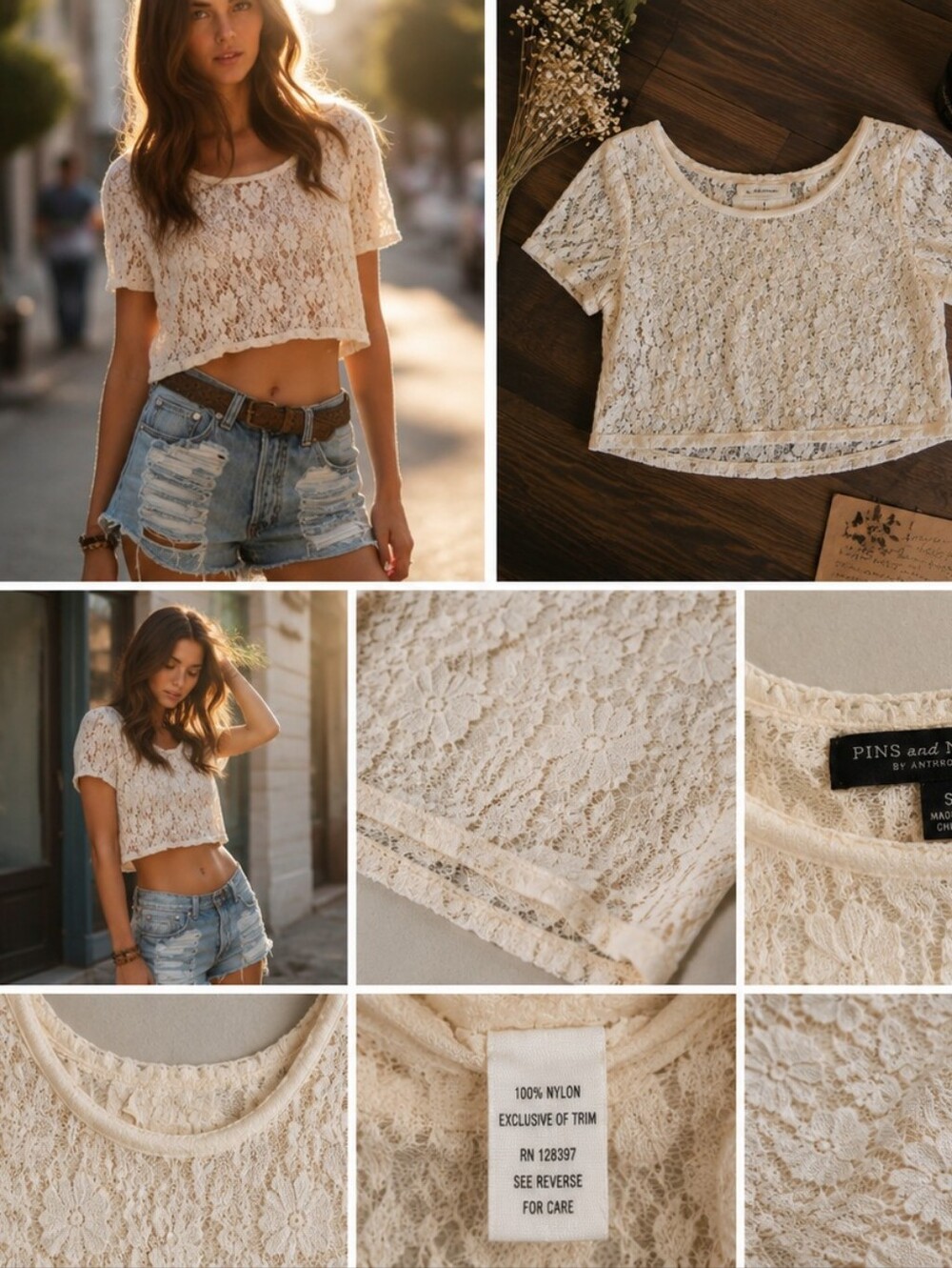 PINS and NEEDLES BY ANTHROPOLOGIE LACE CROP TOP 🌟 - Picture 1 of 9